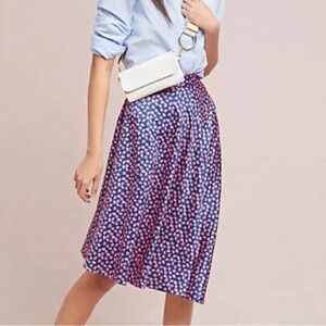 Hutch Navy Midi Asymmetrical Skirt with Pink Floral Print